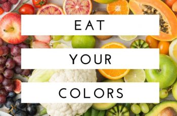 Colorful fruit with the words "Eat Your Colors" overlaid
